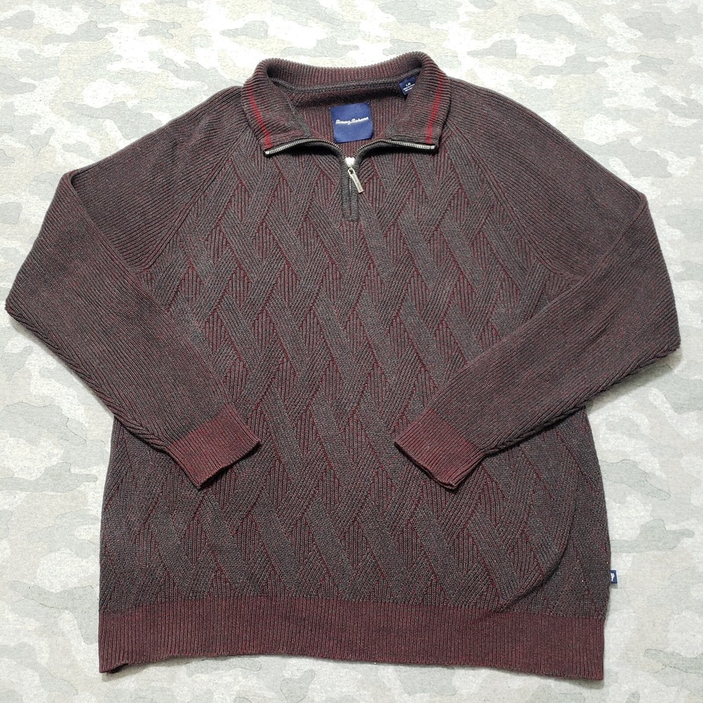 Tommy Bahama Sweatshirt Mens Large Brown 1/4 Zip Long‎ Sleeve Pull Over